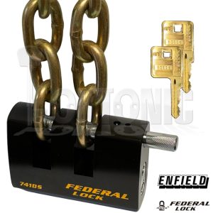 Federal Heavy Duty Rectangular Motorbike Cycle Padlock & Through Hardened Chain
