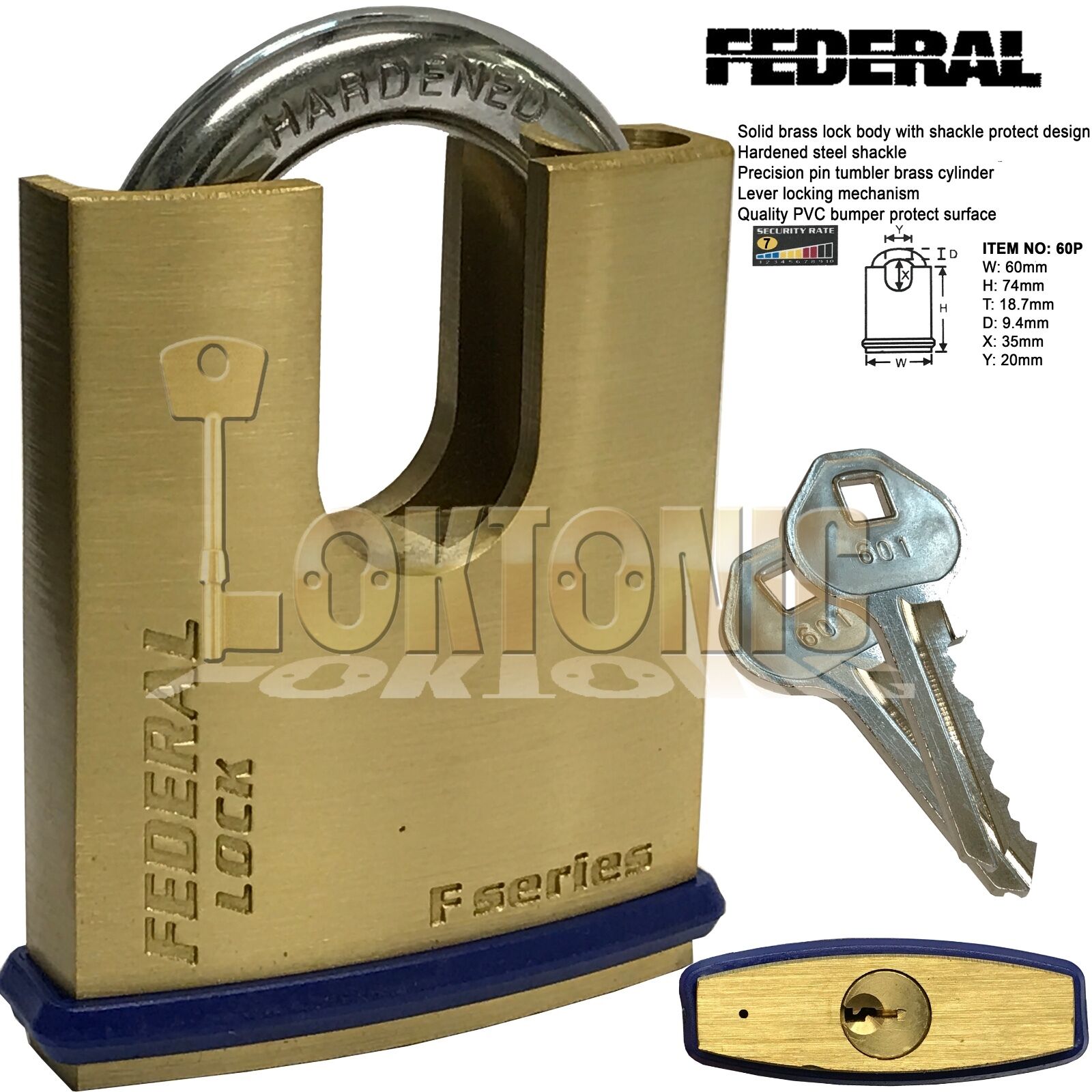 Federal Super Series Solid Brass Padlocks Hardened Shackle All Sizes Available - Image 11