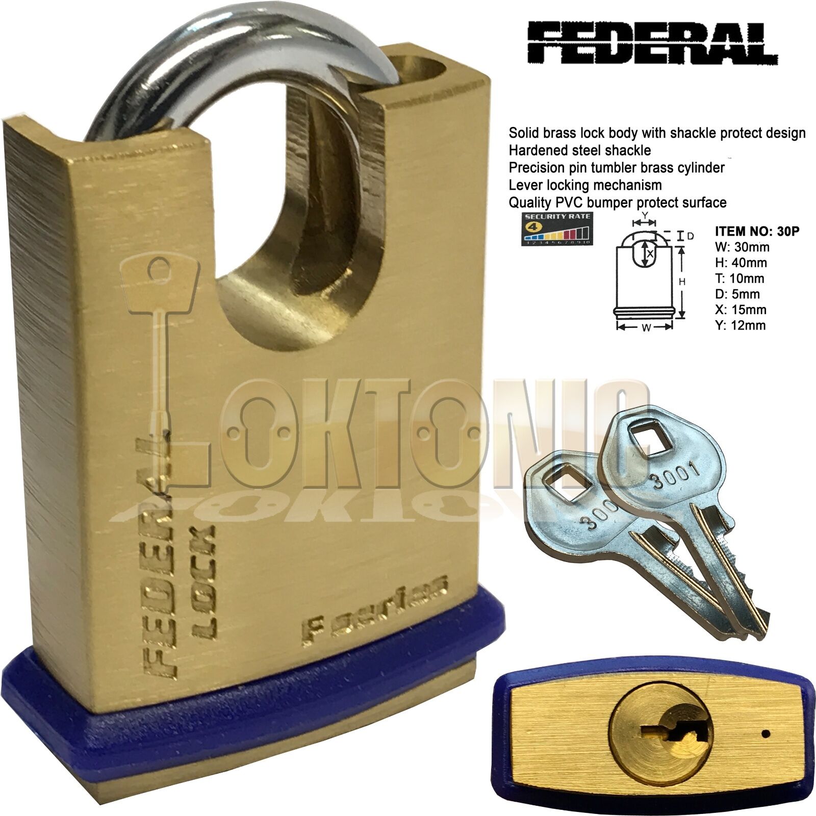 Federal Super Series Solid Brass Padlocks Hardened Shackle All Sizes Available - Image 8