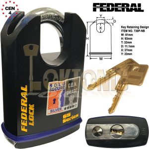 Federal 61mm Heavy Duty Shrouded Solid Steel Sold Secure Silver CEN 4  Padlock