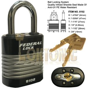 Federal FD8102 High Security 6 Pin Re-Keyable Steel Padlock Gates Shed Garage
