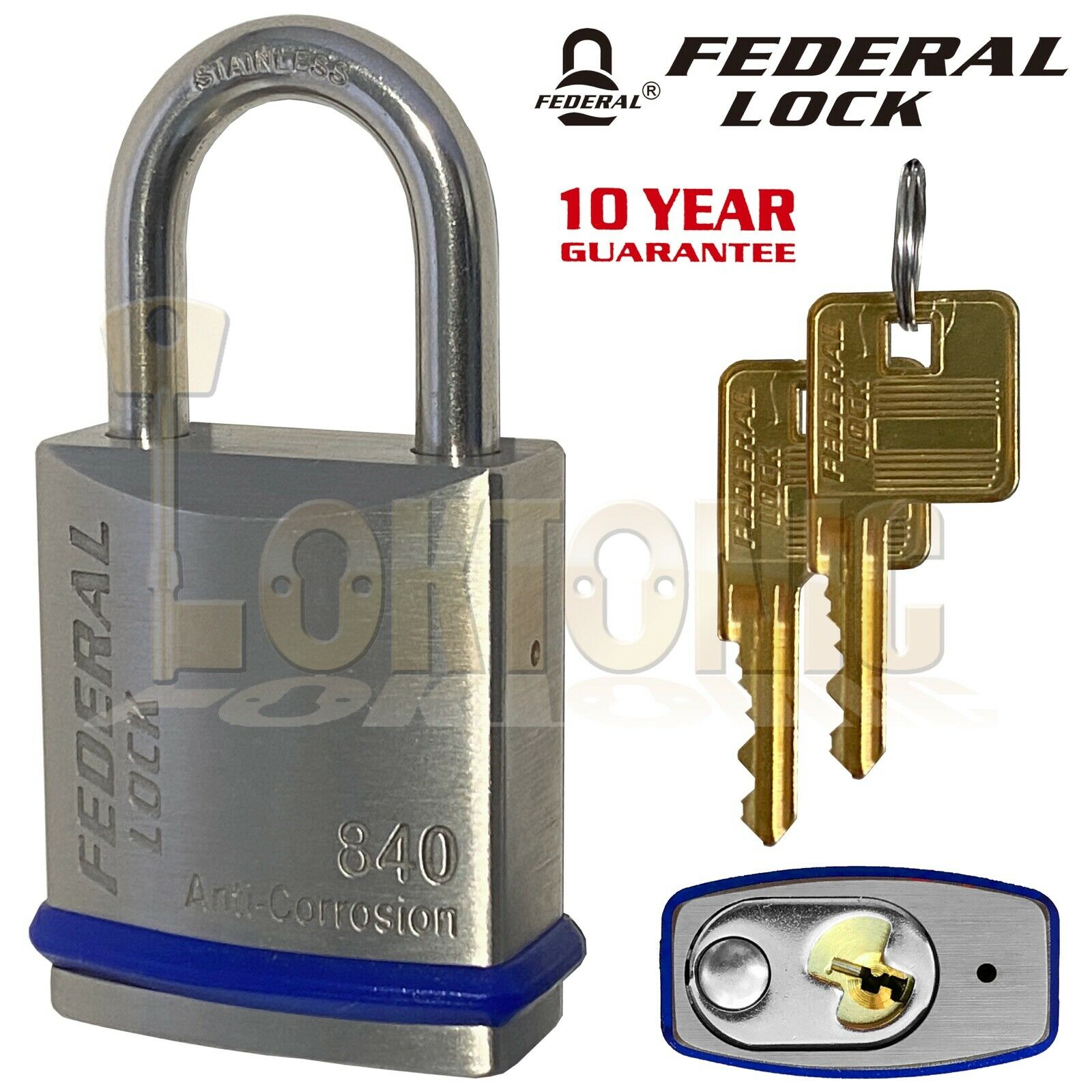 Federal FD840 Heavy Duty Solid Stainless Steel Marine Weather Resistant Padlocks