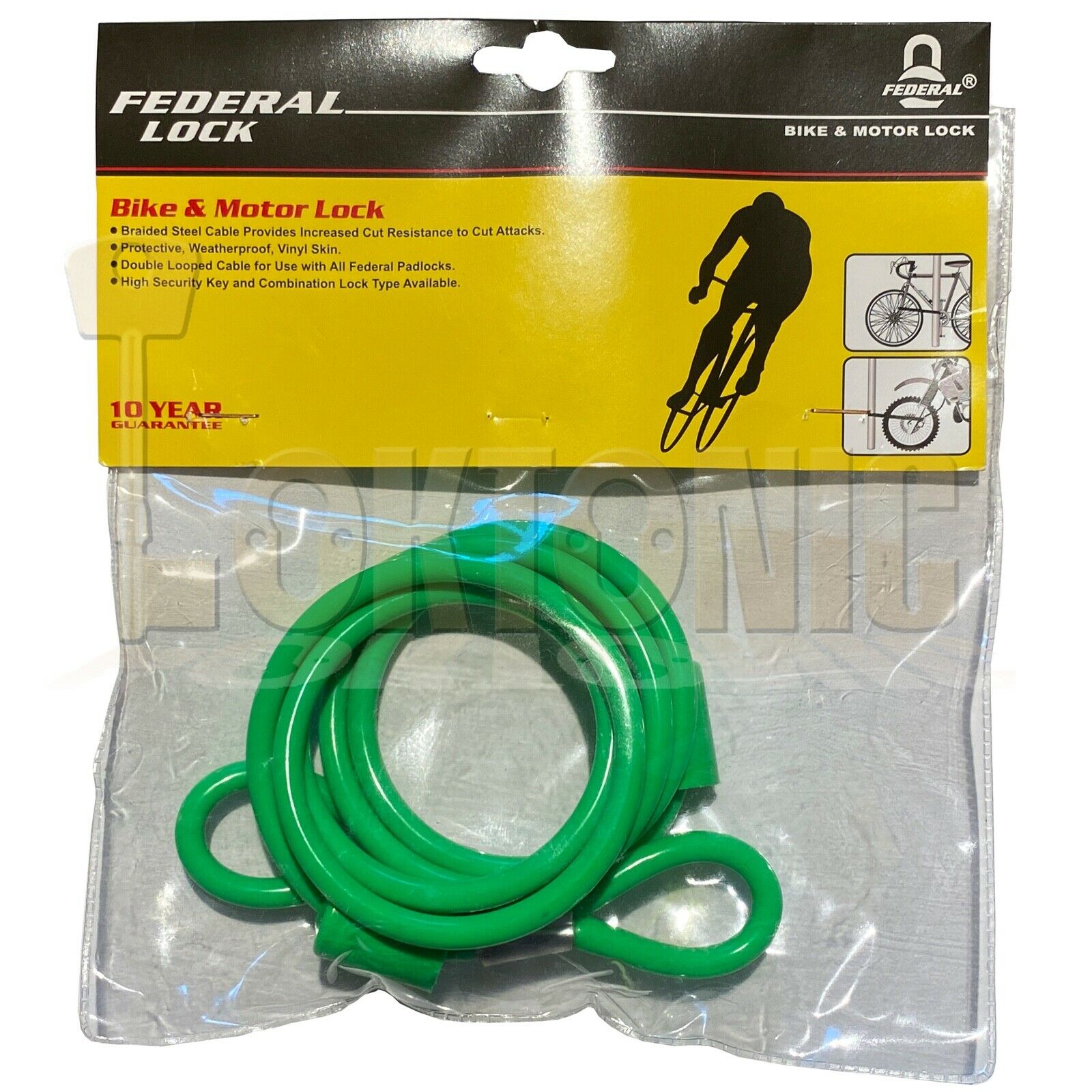 Federal Green Bike Bicycle Security 6.3mm Spiral Steel Cable Chain And Padlock - Image 4