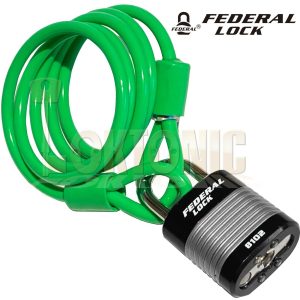 Federal Green Bike Bicycle Security 6.3mm Spiral Steel Cable Chain And Padlock