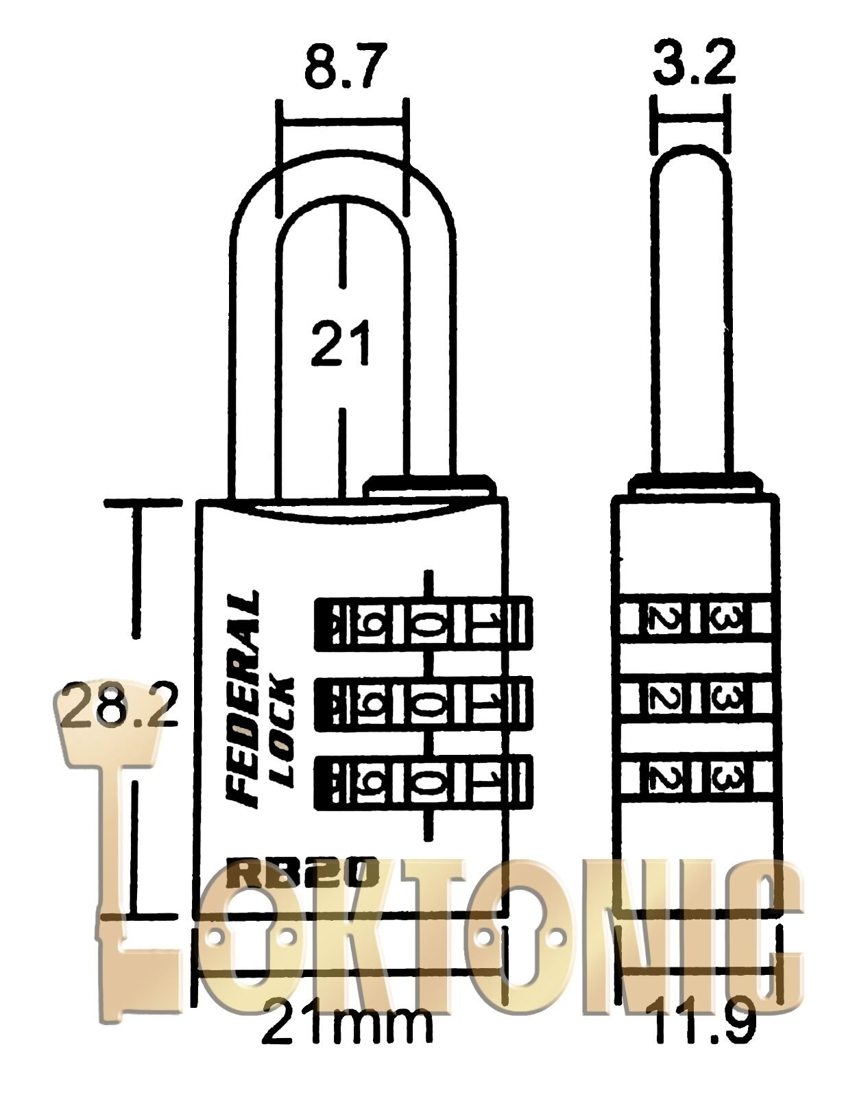 Federal RB20 Resettable Solid Brass combination padlock luggage toolbox cupboard - Image 4