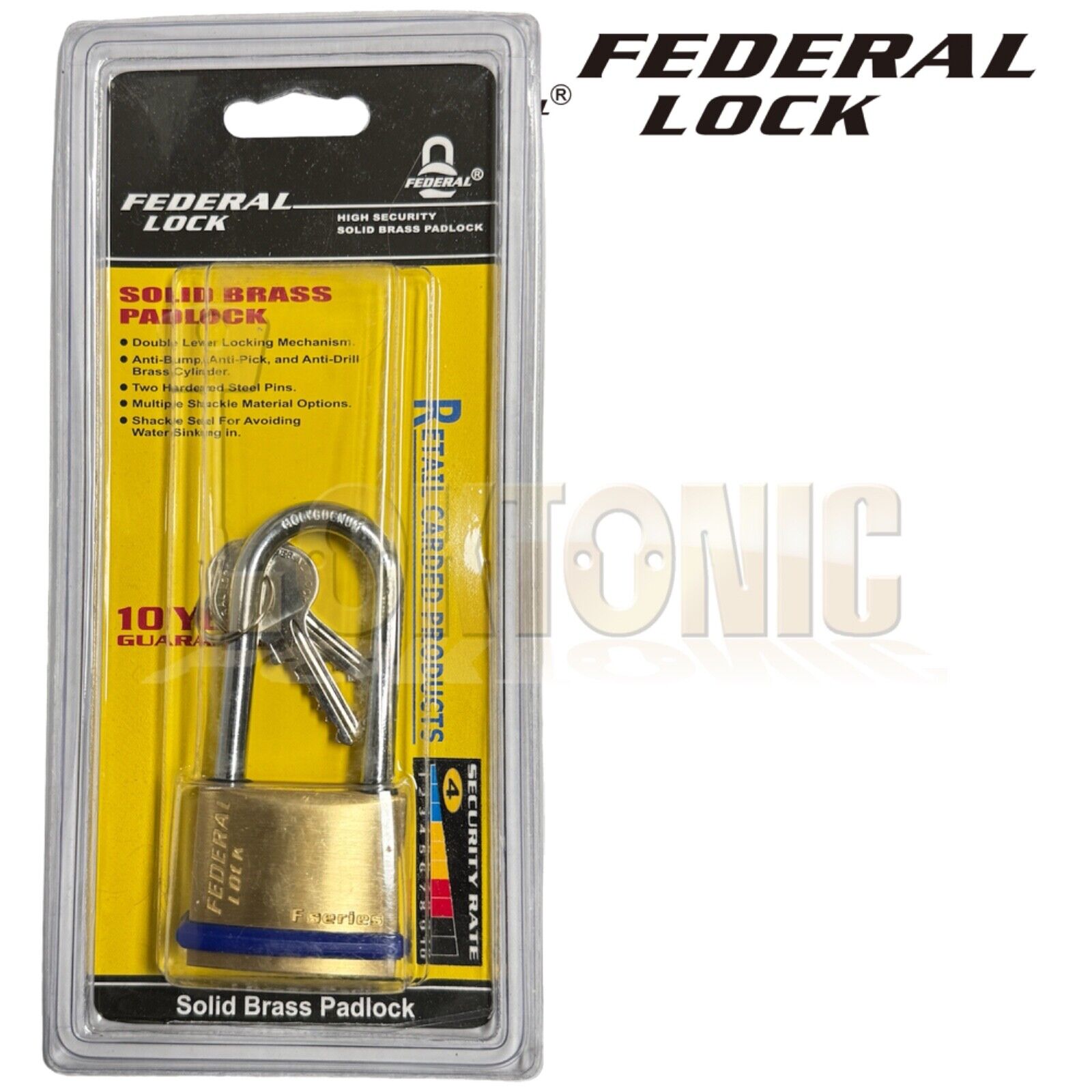 Federal SF42F Solid Brass Long Shackle Padlock Van Gate Shed - Image 4