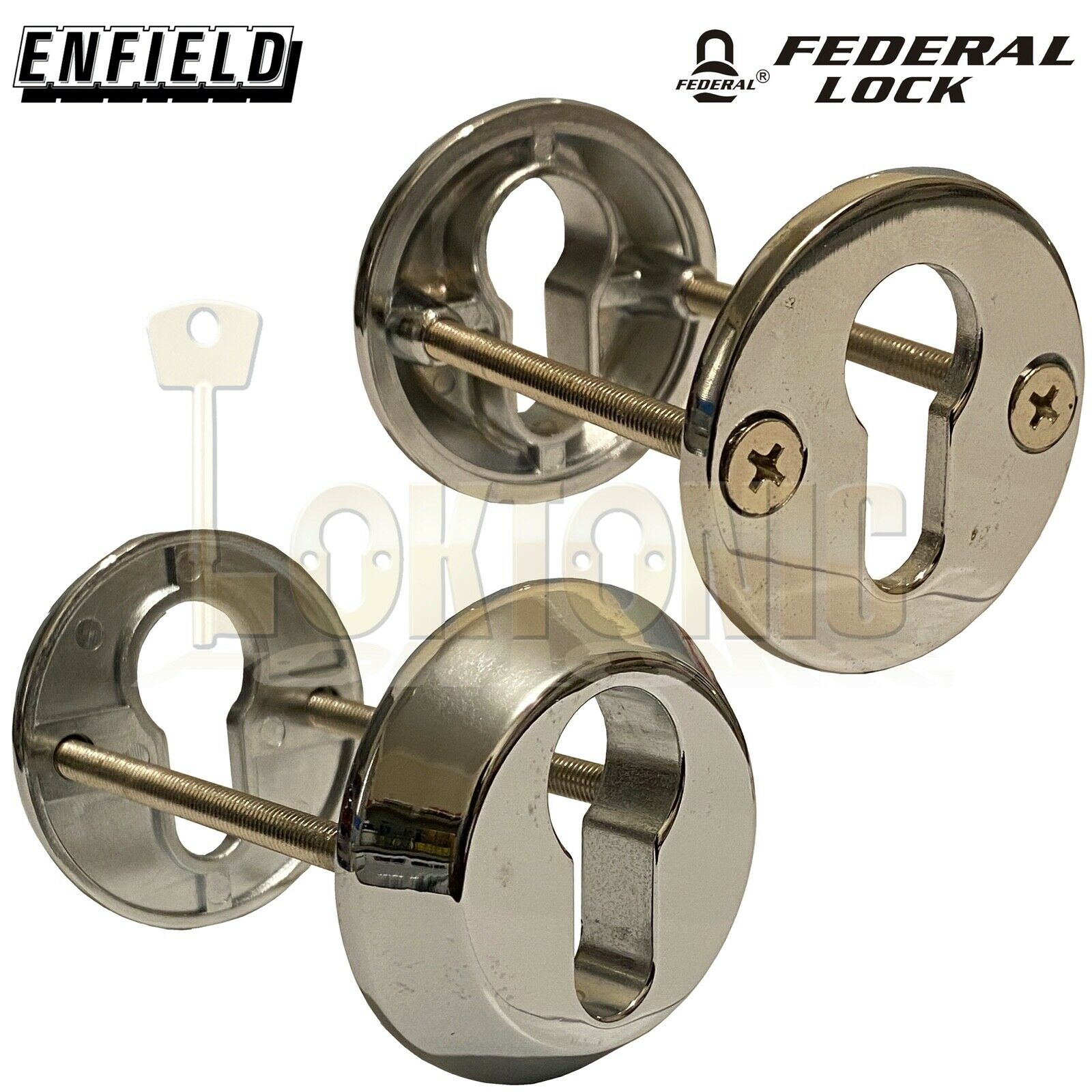 Federal Tough Security Die-Cast Steel Bolt Through Euro Escutcheon Chrome Polish - Image 4