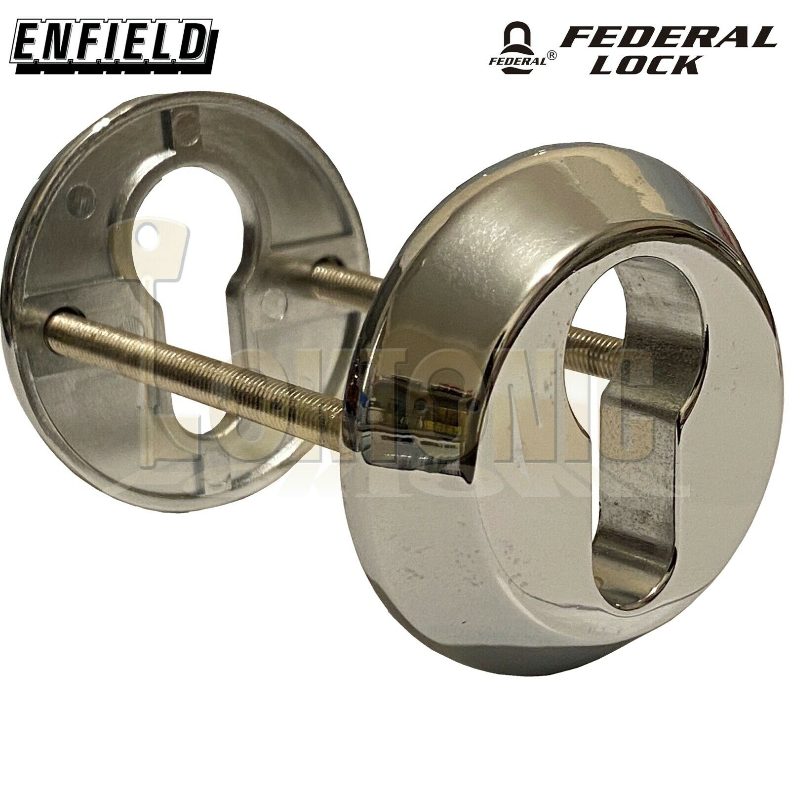 Federal Tough Security Die-Cast Steel Bolt Through Euro Escutcheon Chrome Polish
