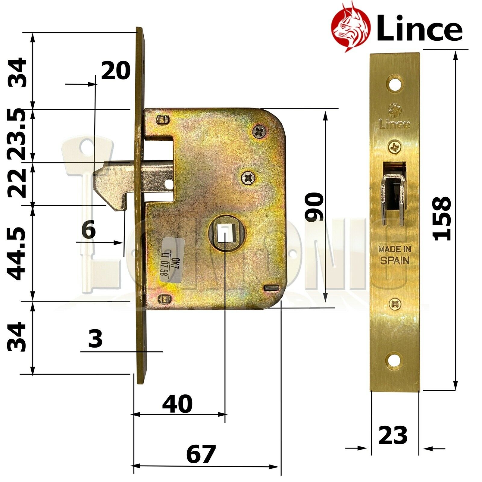 Lince L5490-50 Mortice Sliding Auto Locking Hook Lock 8mm Spindle With Strike - Image 3