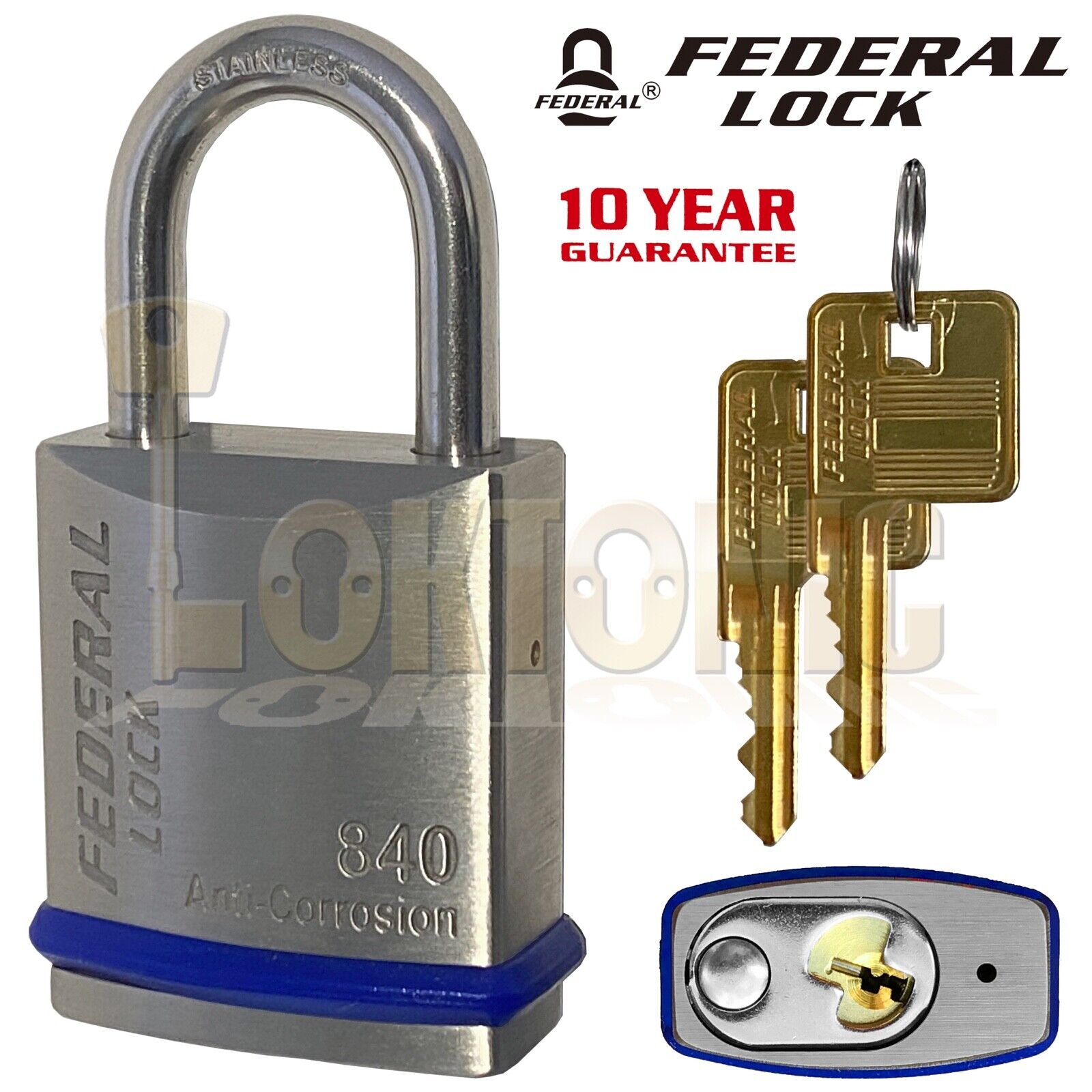Federal FD840 Heavy Duty Solid Stainless Steel Marine Weather Resistant Padlocks - Image 6