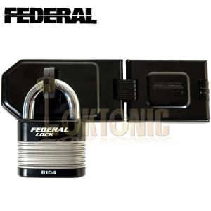 FEDERAL HEAVY SECURITY VAN SHED GATE HASP STAPLE AND PADLOCK COMBO FD1076 FD8104