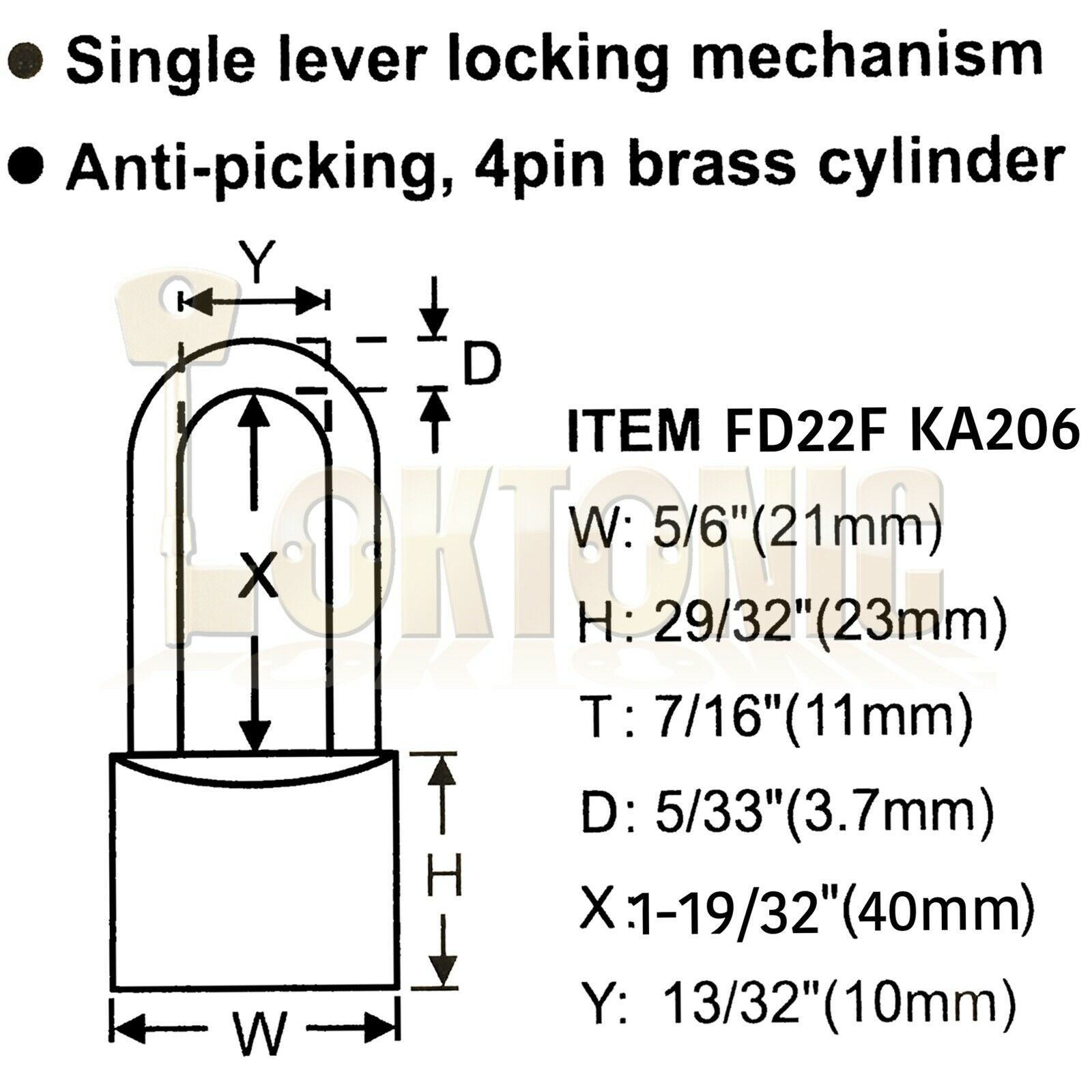 Federal 22F KA206 Brass Long Shackle Padlock Shed Gate Locker Suitcase Travel - Image 3