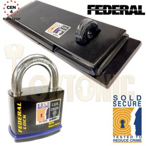 Federal FD4025 FD730 Sold Secure CEN 4 Heavy Duty Shed Garage Gate Hasp Padlock