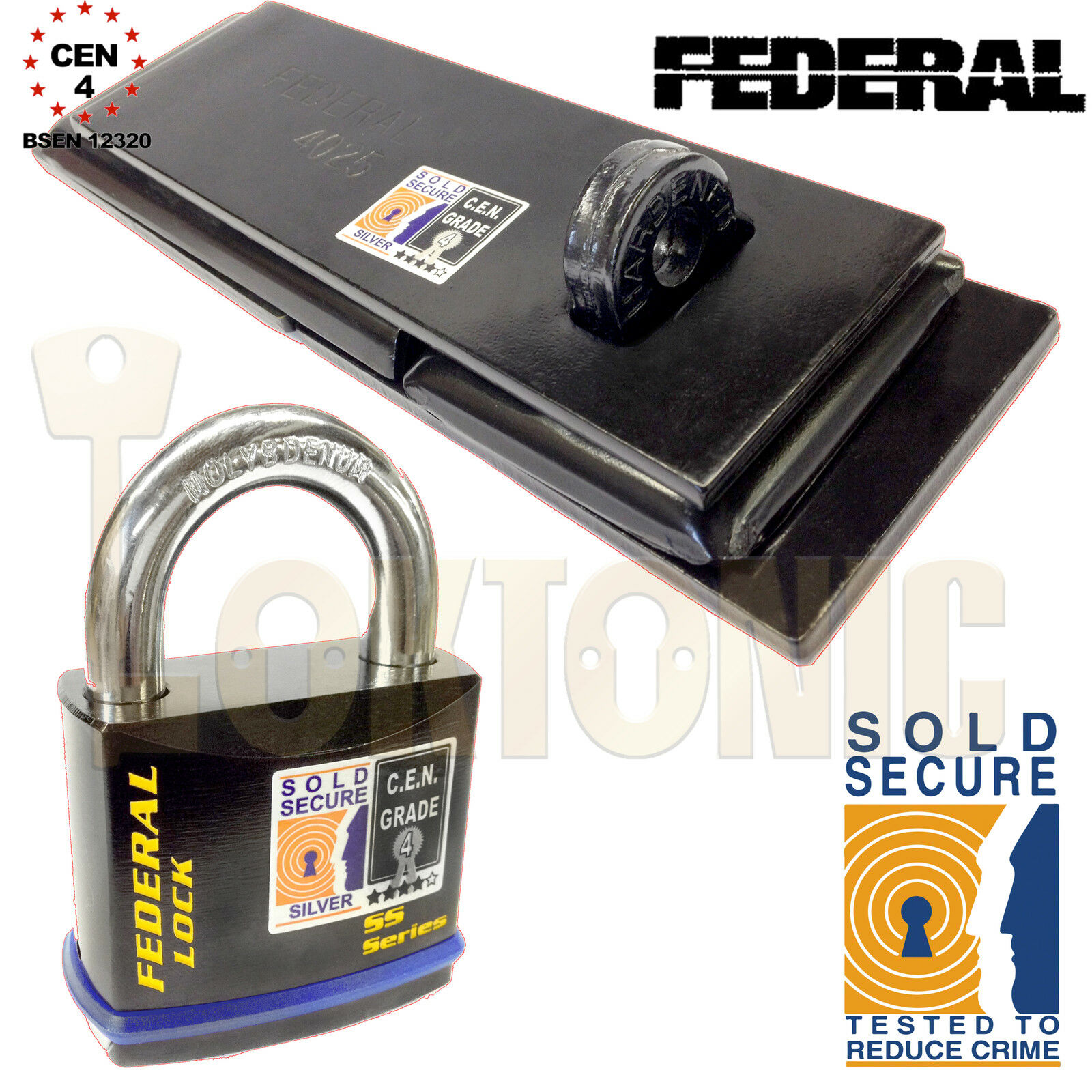 Federal FD4025 FD730 Sold Secure CEN 4 Heavy Duty Shed Garage Gate Hasp Padlock
