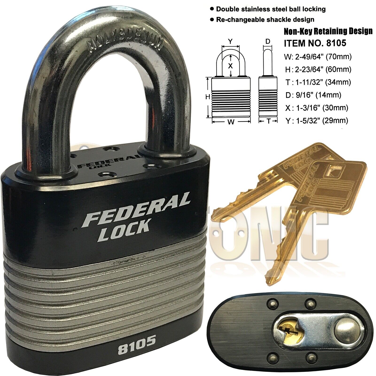 Federal FD8105 High Security 14mm Ø Shackle Steel Padlock Gates Shed Garage Vans - Image 3