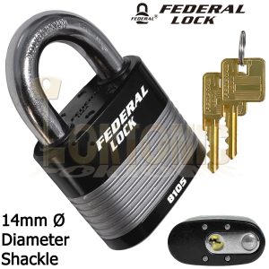 Federal FD8105 High Security 14mm Ø Shackle Steel Padlock Gates Shed Garage Vans