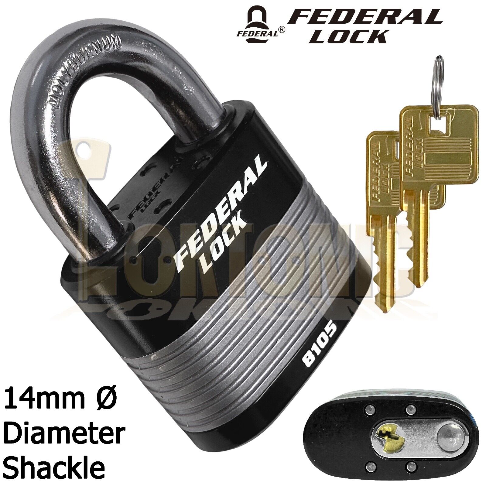 Federal FD8105 High Security 14mm Ø Shackle Steel Padlock Gates Shed Garage Vans