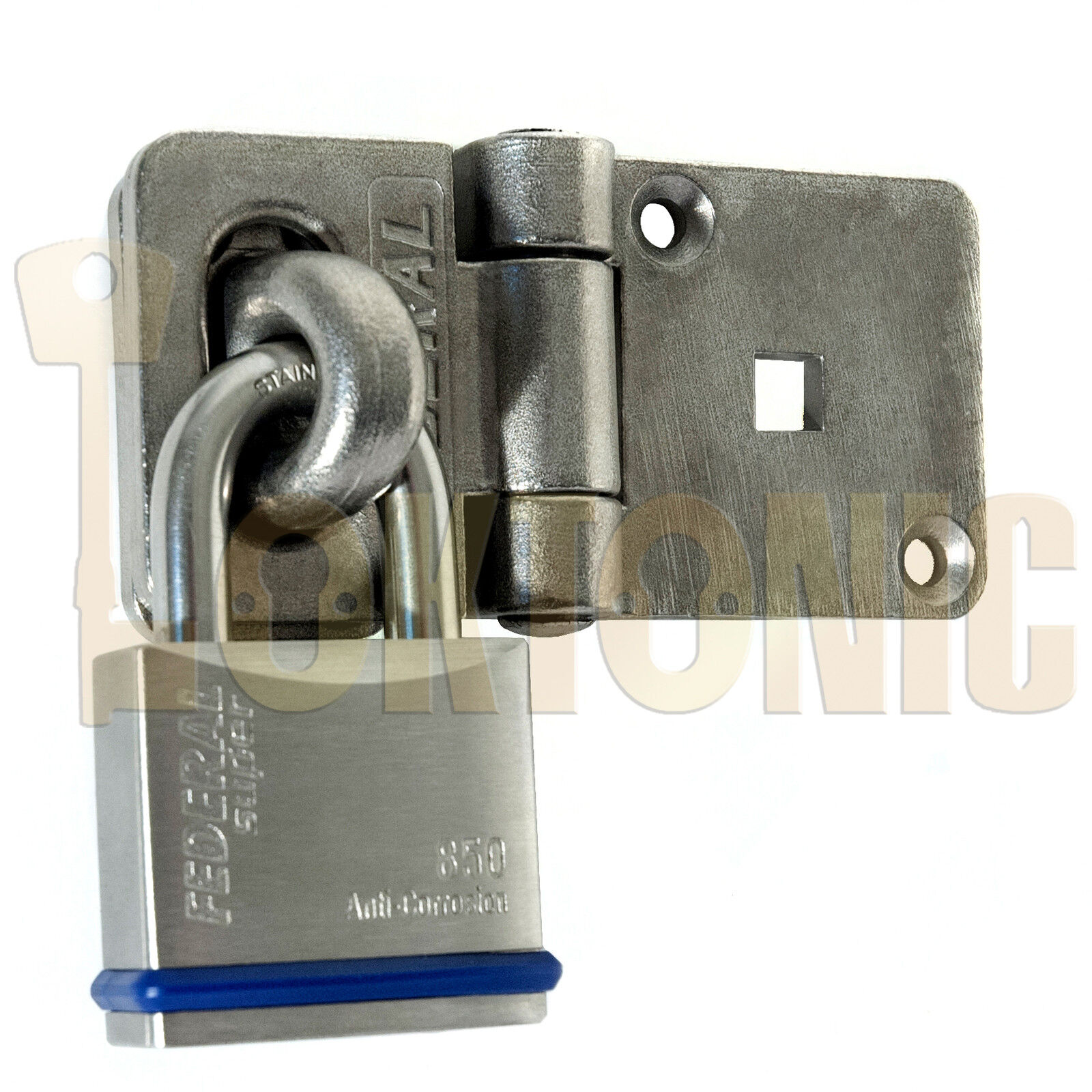 Federal Heavy Duty Stainless Steel Hasp & Padlock Set Shed Garage Gate Van - Image 3