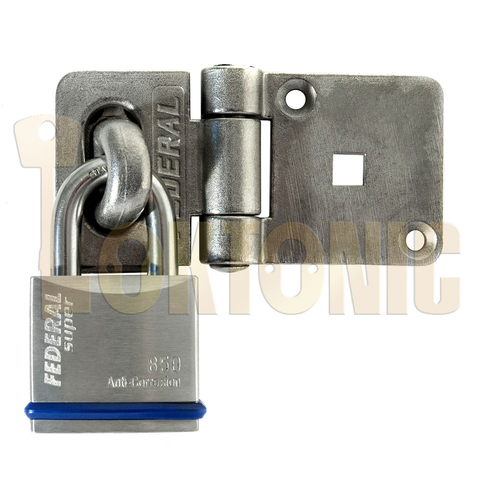 Federal Heavy Duty Stainless Steel Hasp & Padlock Set Shed Garage Gate Van