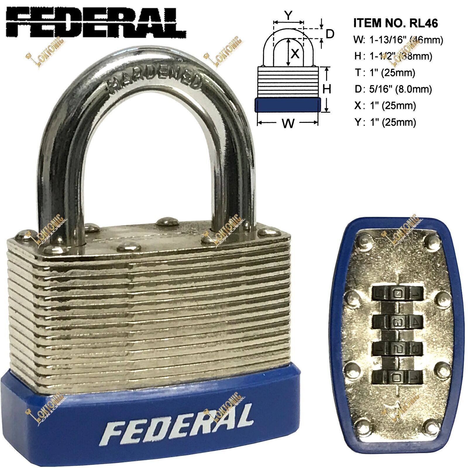 Federal RL46mm Resettable Steel Laminated Combination Padlock Toolbox Cupboard - Image 3