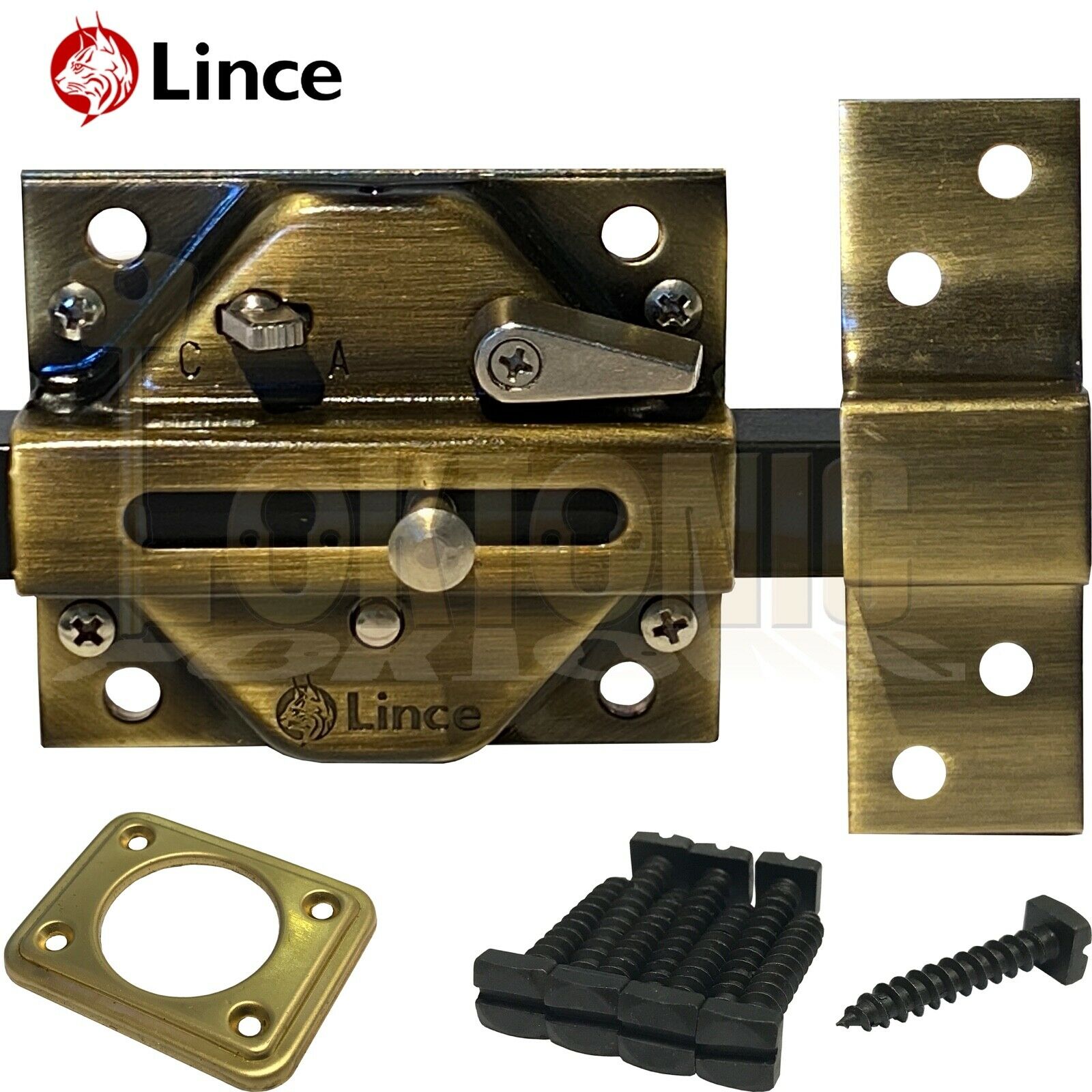 Lince Antique Brass Lock High Security Heavy Duty Rim Gate Shed Sliding Bolt - Image 3