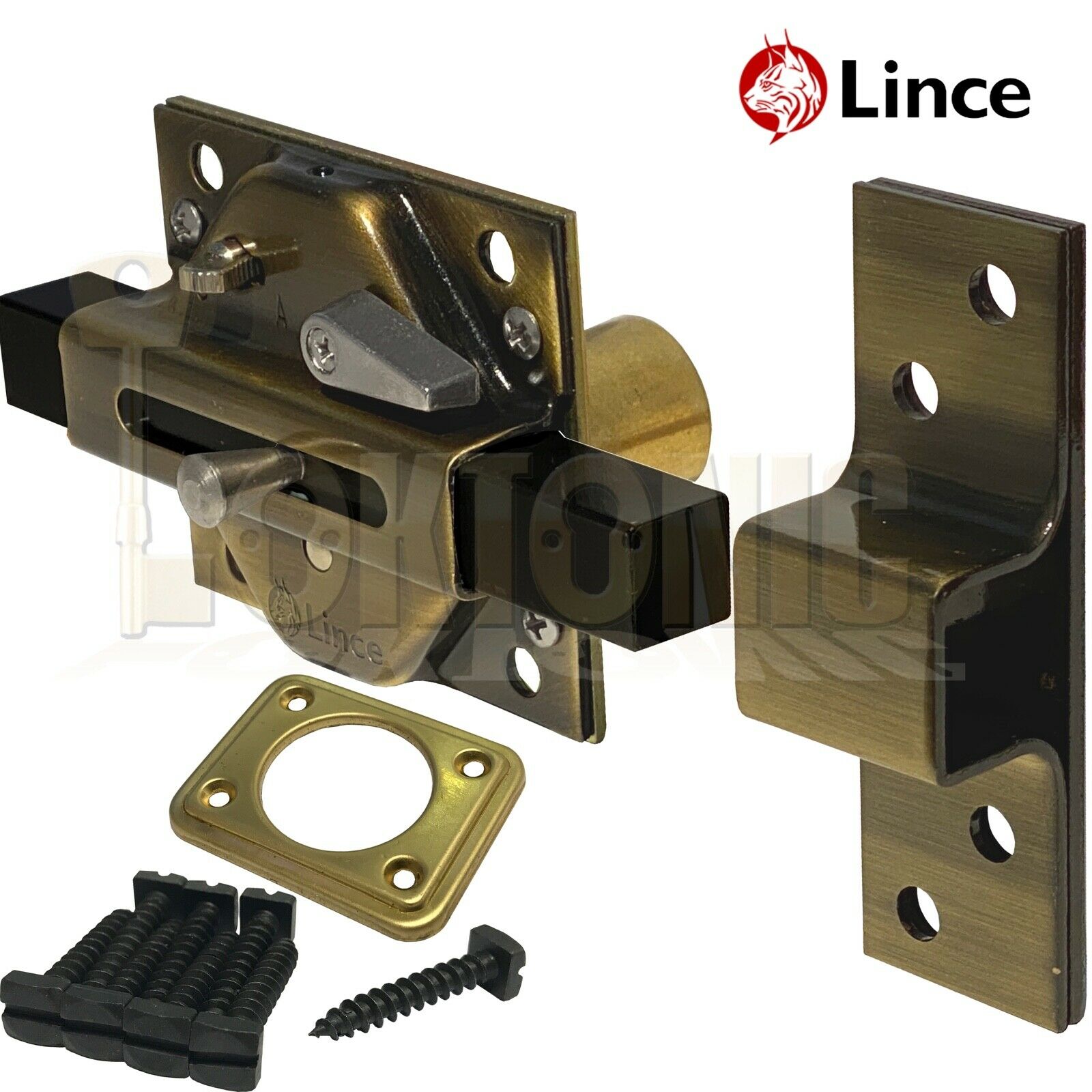 Lince Antique Brass Lock High Security Heavy Duty Rim Gate Shed Sliding Bolt - Image 4