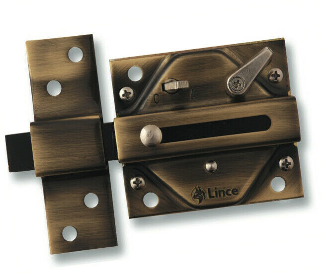 Lince Antique Brass Lock High Security Heavy Duty Rim Gate Shed Sliding Bolt - Image 5