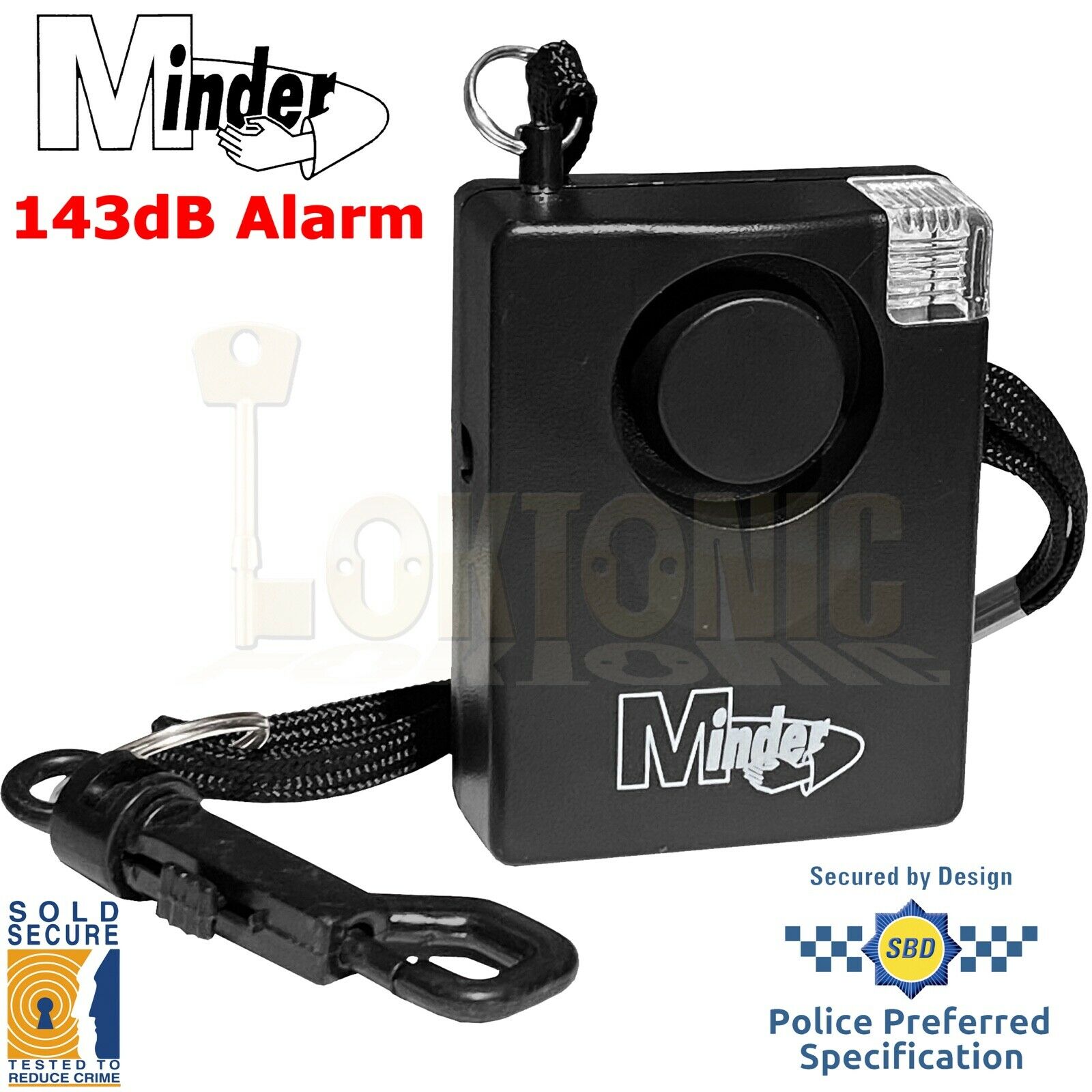 Minder Personal 143dB Sold Secure Panic Rape Attack Alarm Strobe Torch 5yr Warra