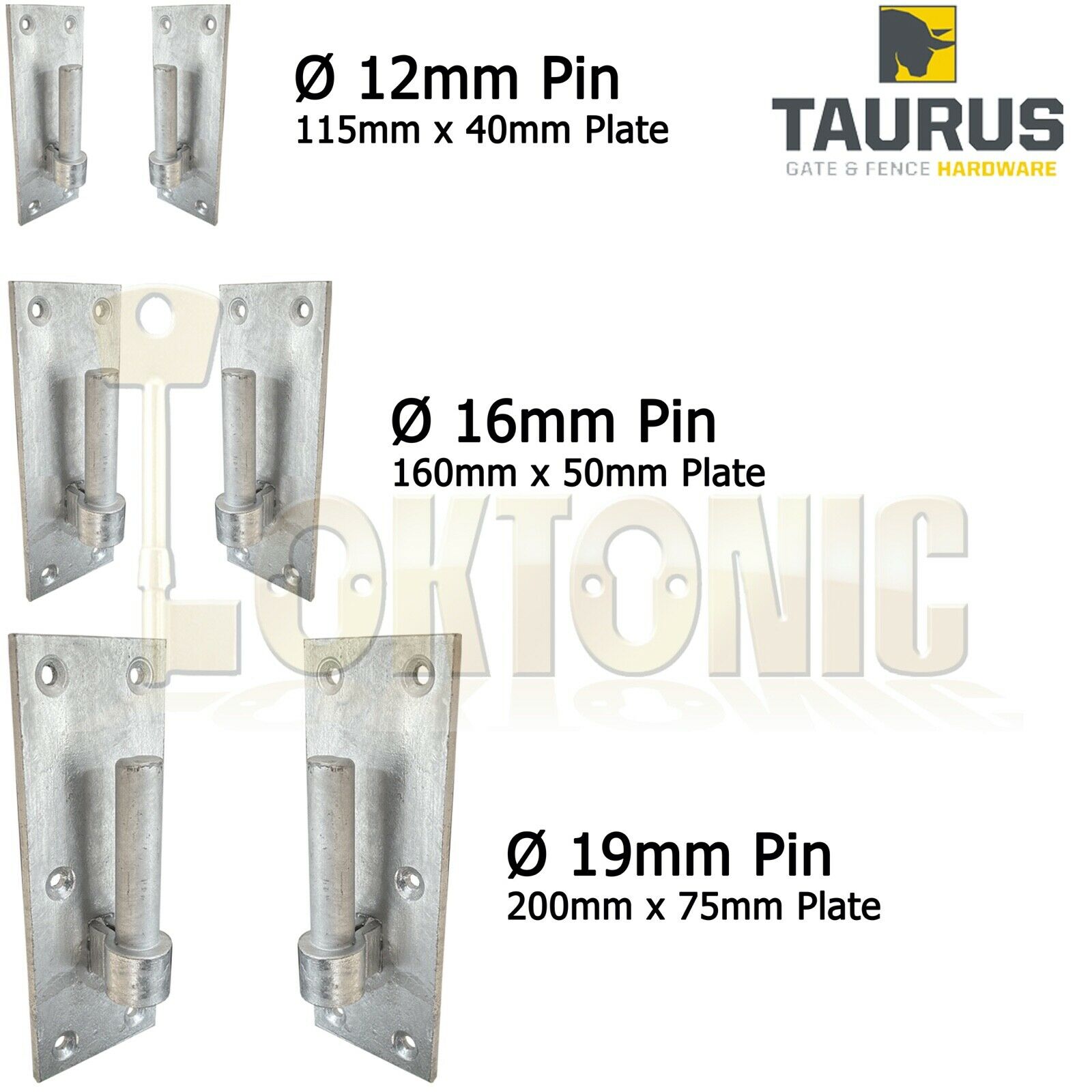 Pair Galvanised Heavy Gate Field Hook On Plate Hinge + Screws 12-16-19mm Ø Pin