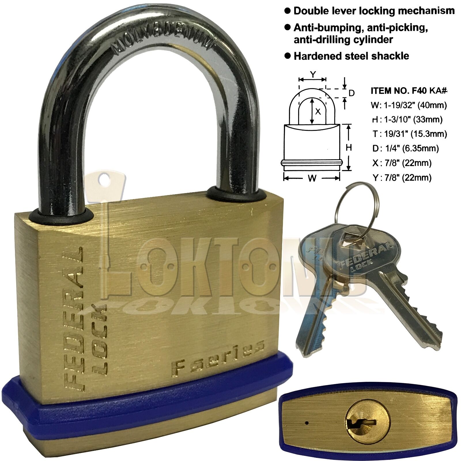 Federal Solid Security Brass Padlock Garage Shed Van Gate Locker Lock Suitcase - Image 5