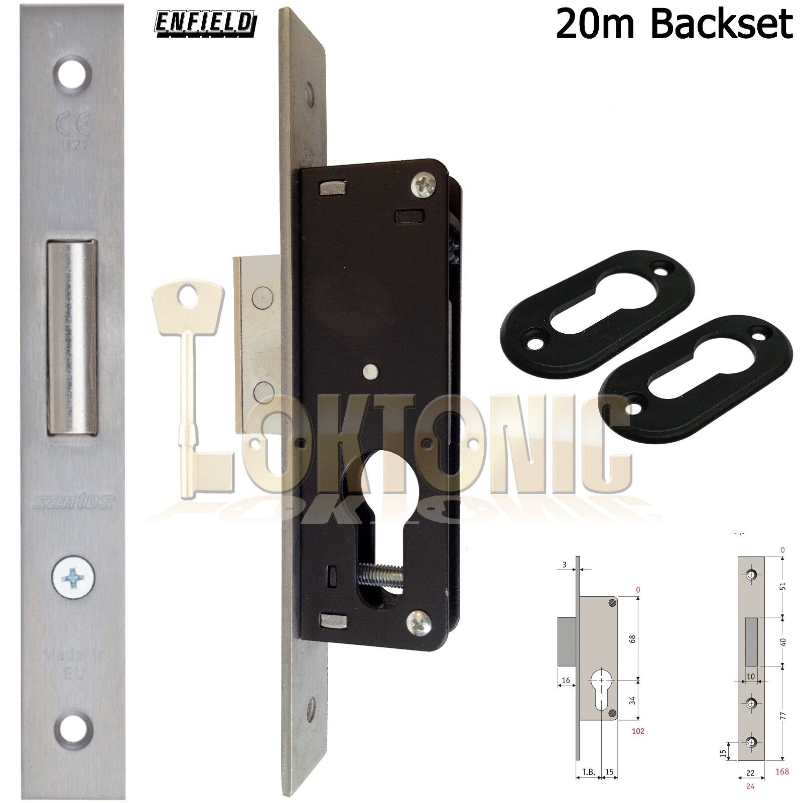 Enfield 20mm Narrow Stile Euro Van Dead Lock Case Door Shed Gate Garage Mortice
