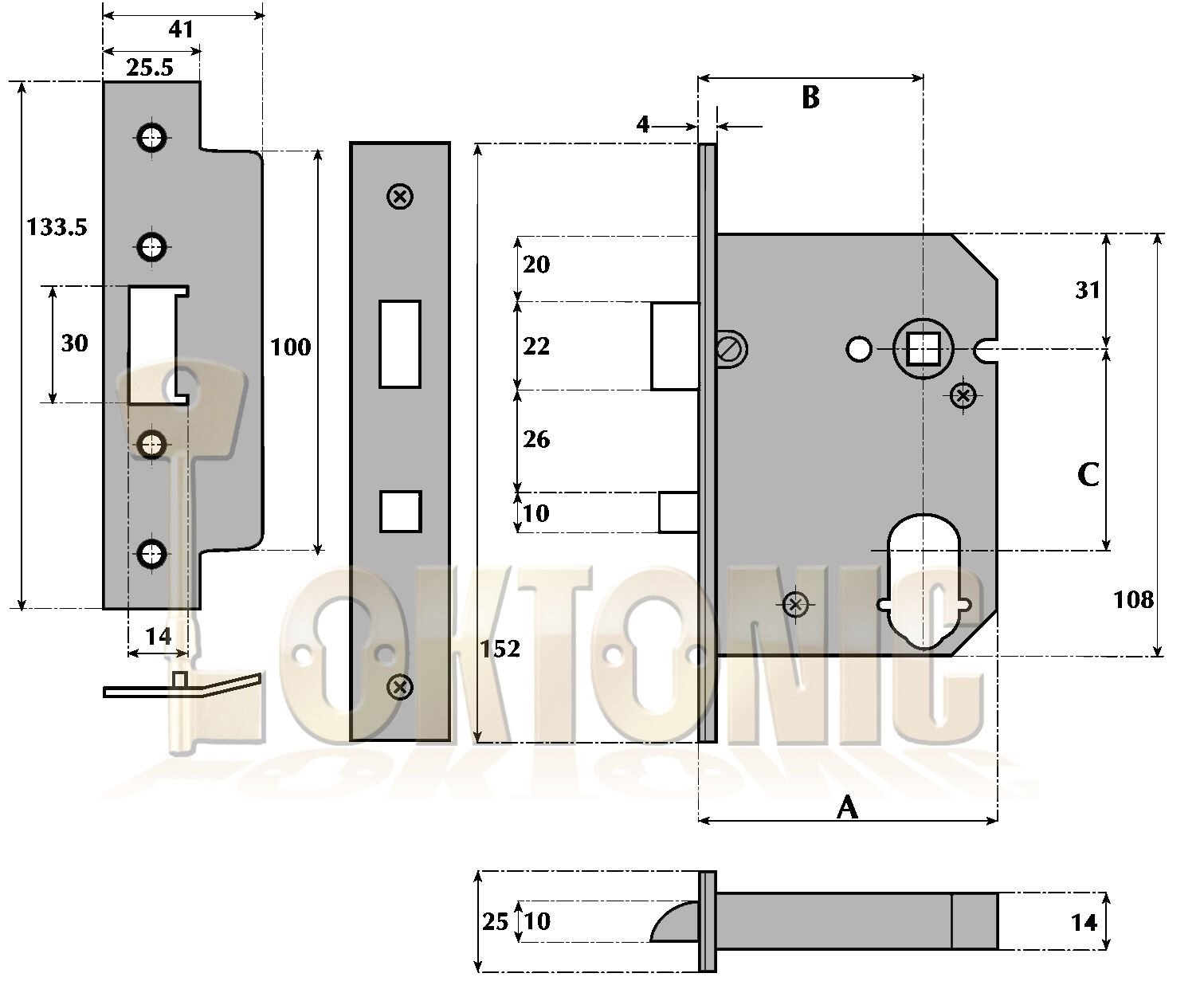 Enfield 63mm Dual Profile Euro Oval Cylinder Mortice Night Latch Anti-Thrust - Image 4