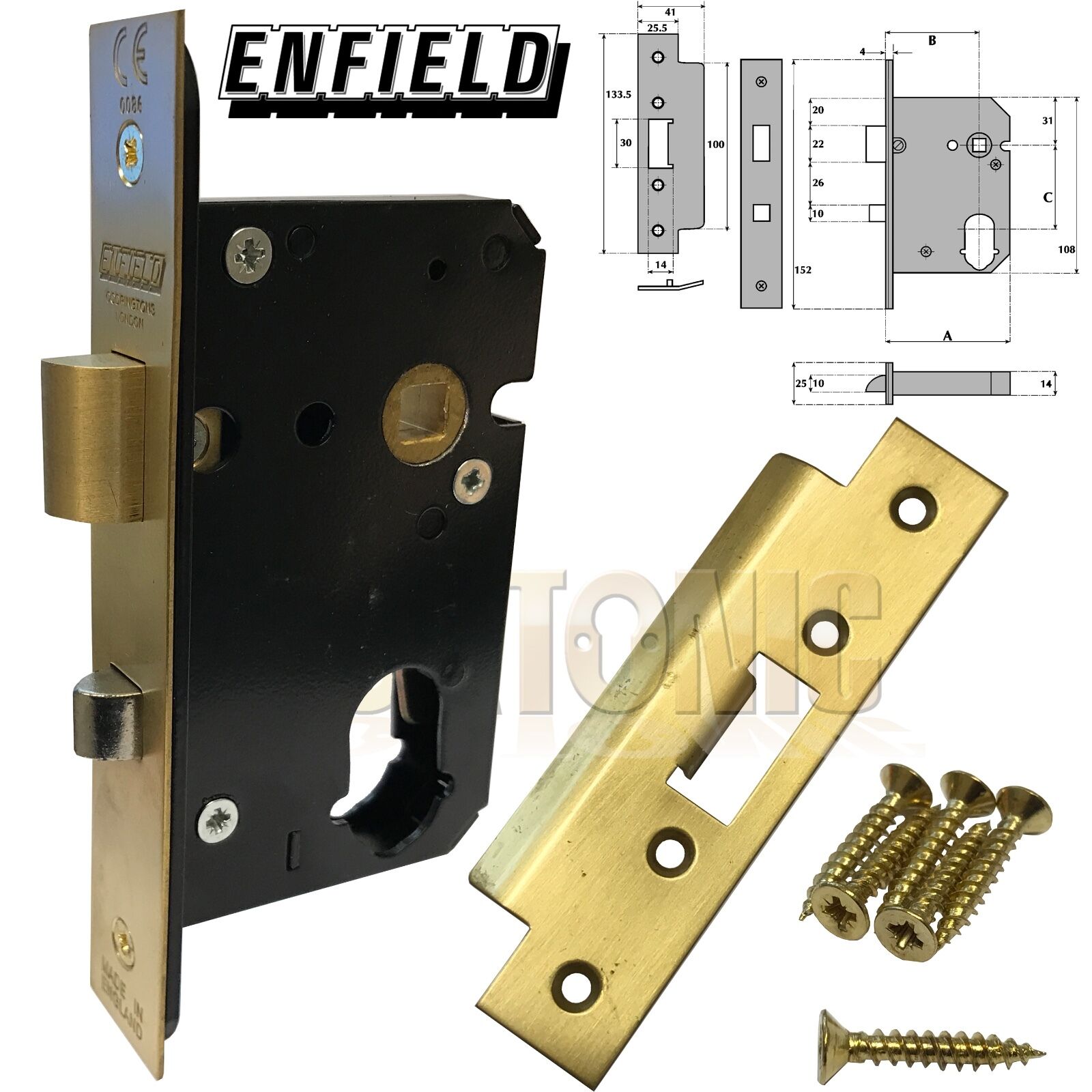 Enfield 63mm Dual Profile Euro Oval Cylinder Mortice Night Latch Anti-Thrust