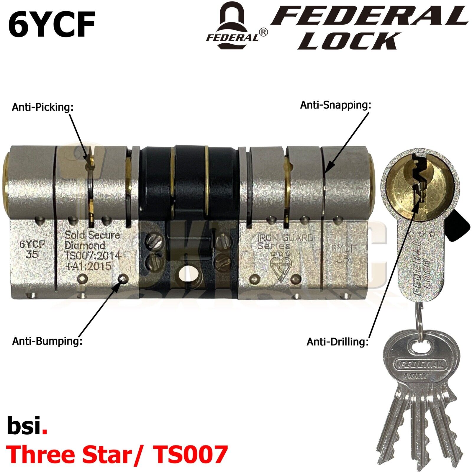 Federal 3 Star High Security Euro Cylinder UPVC Door Lock Snap Safe Anti Bumping - Image 3