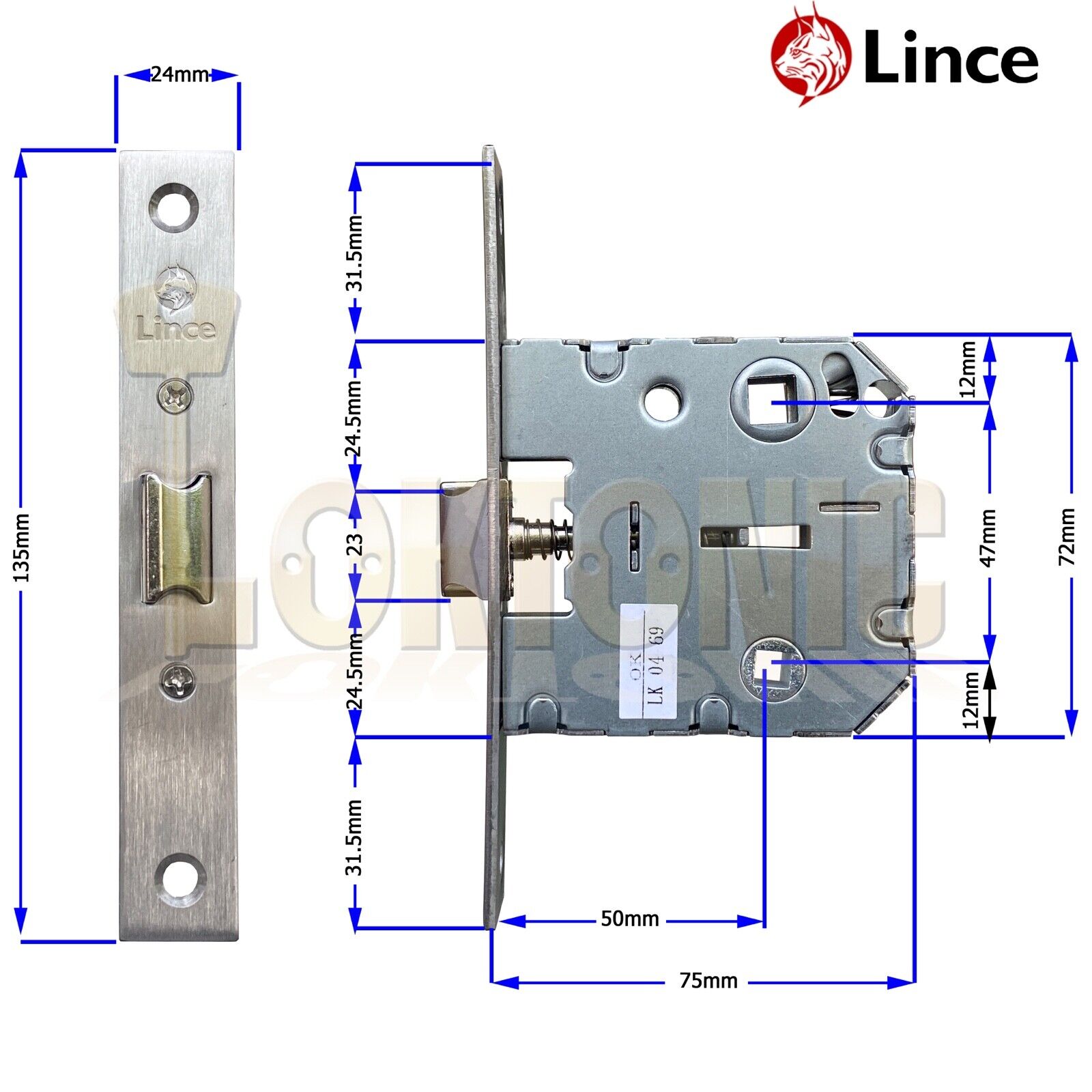 Lince Mortice Bathroom Door Locking Latch 8mm & 5mm Spindle Made In Spain - Image 8