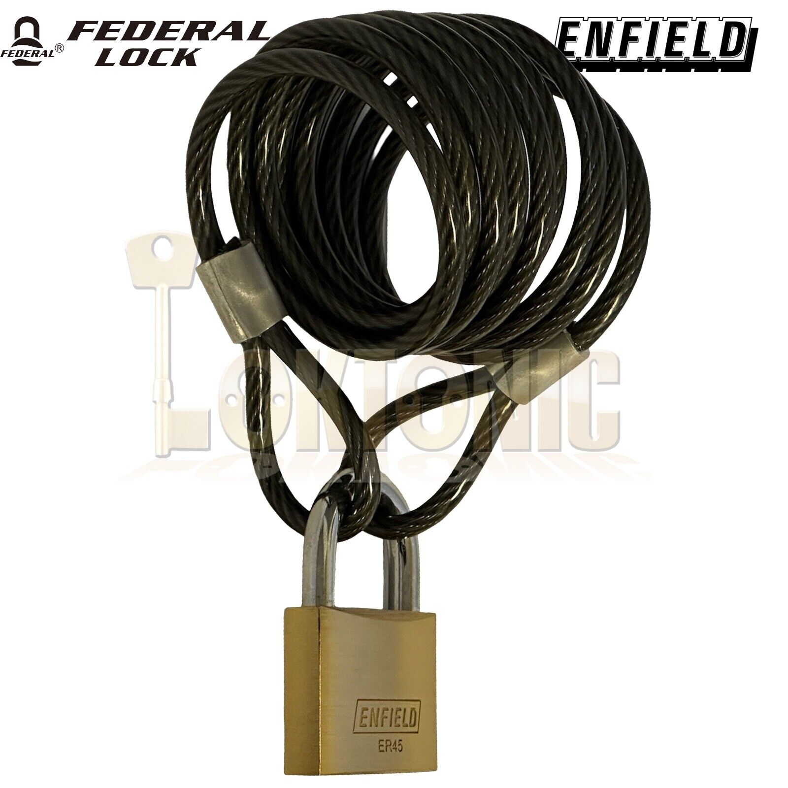 Federal Bike Bicycle Security 6.3mm Spiral Steel Cable & 45mm Brass Padlock - Image 5