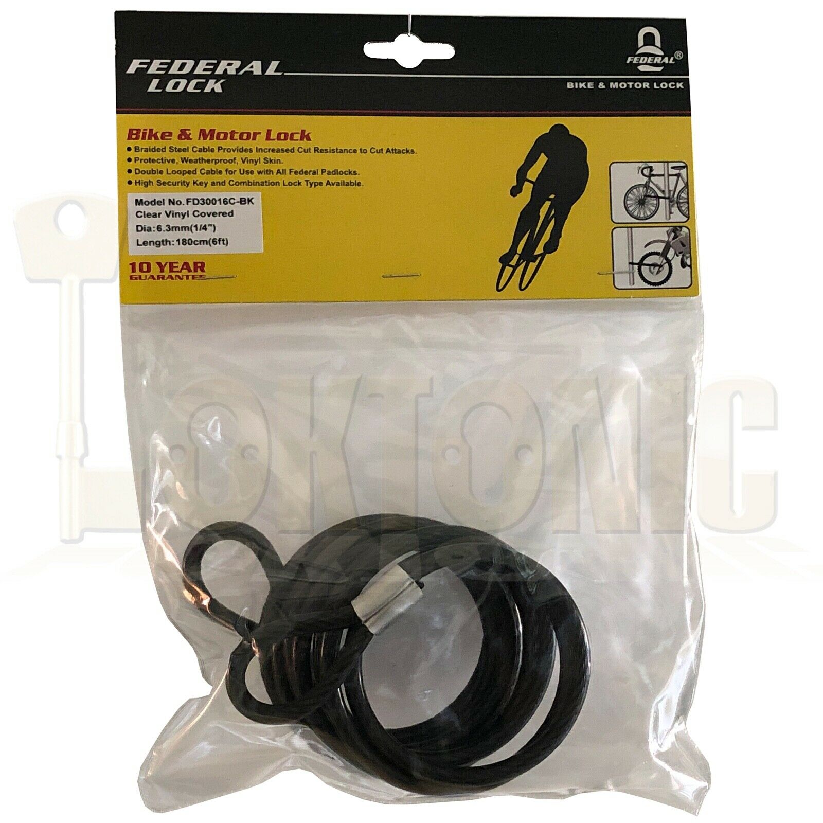 Federal 1.8m 6.3mm Bicycle Quad Bike Security Spiral Steel Loop Cable Chain - Image 4