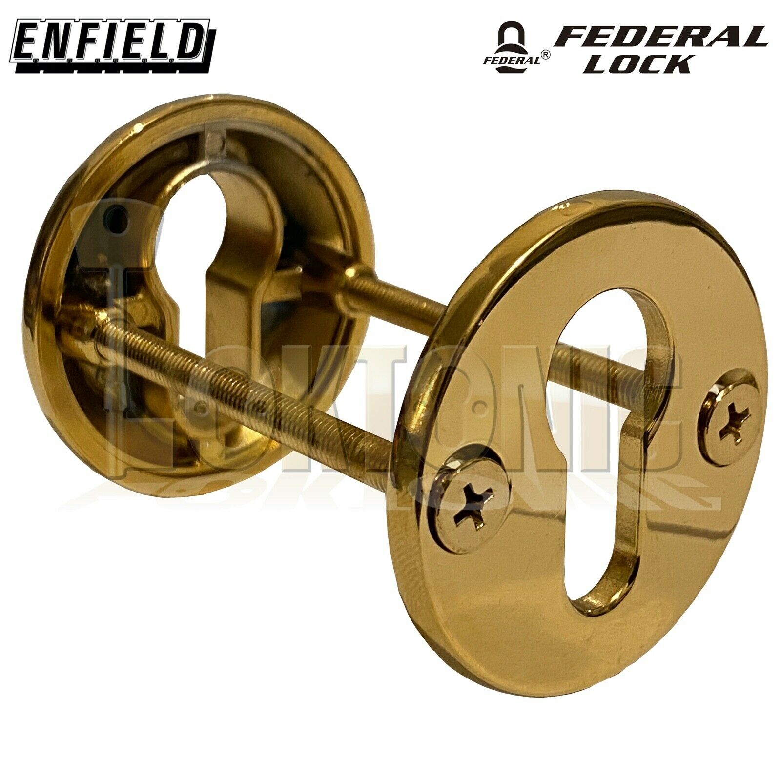 Federal Security Tough Die-Cast Steel Bolt Through Euro Escutcheons Polish Brass - Image 3