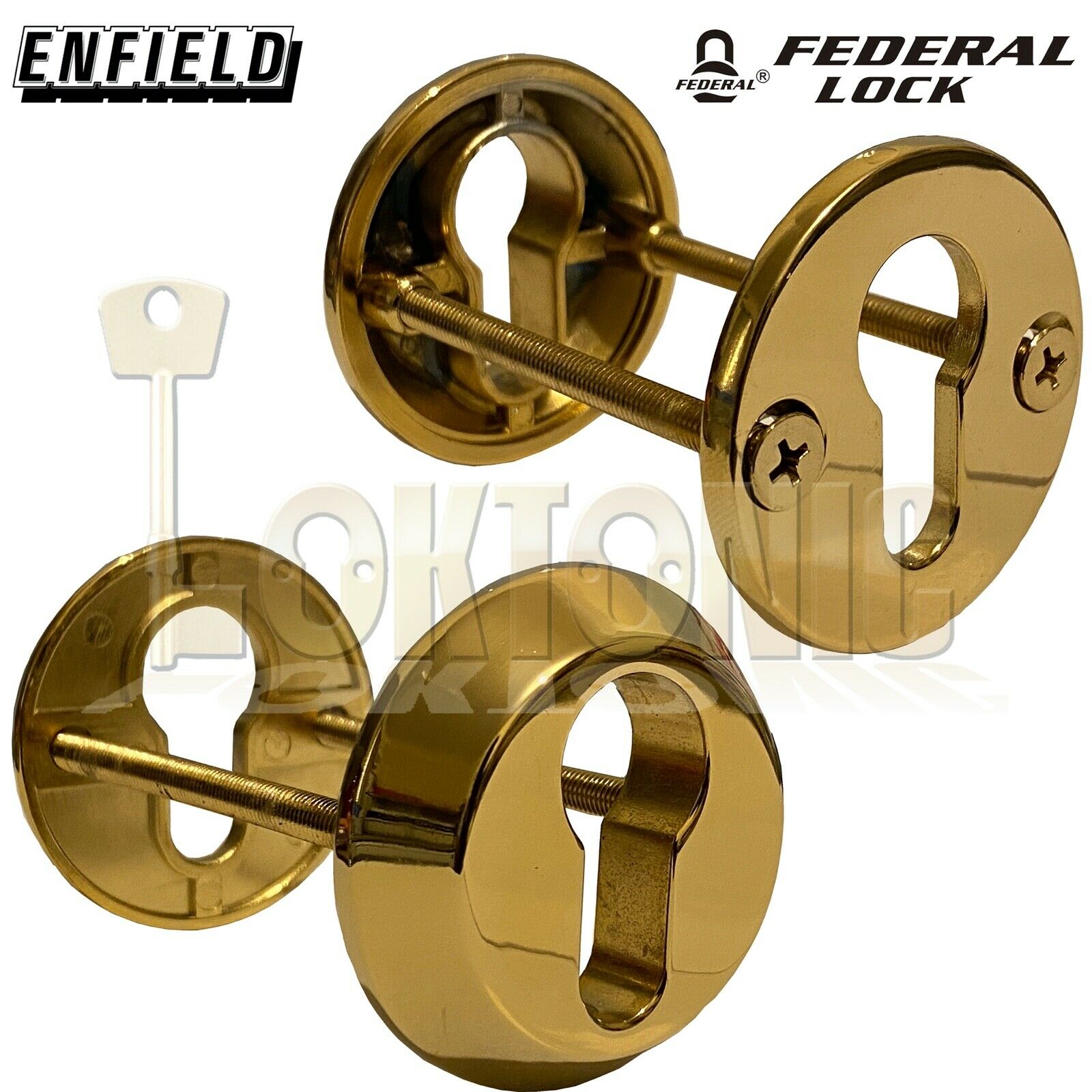 Federal Security Tough Die-Cast Steel Bolt Through Euro Escutcheons Polish Brass - Image 5