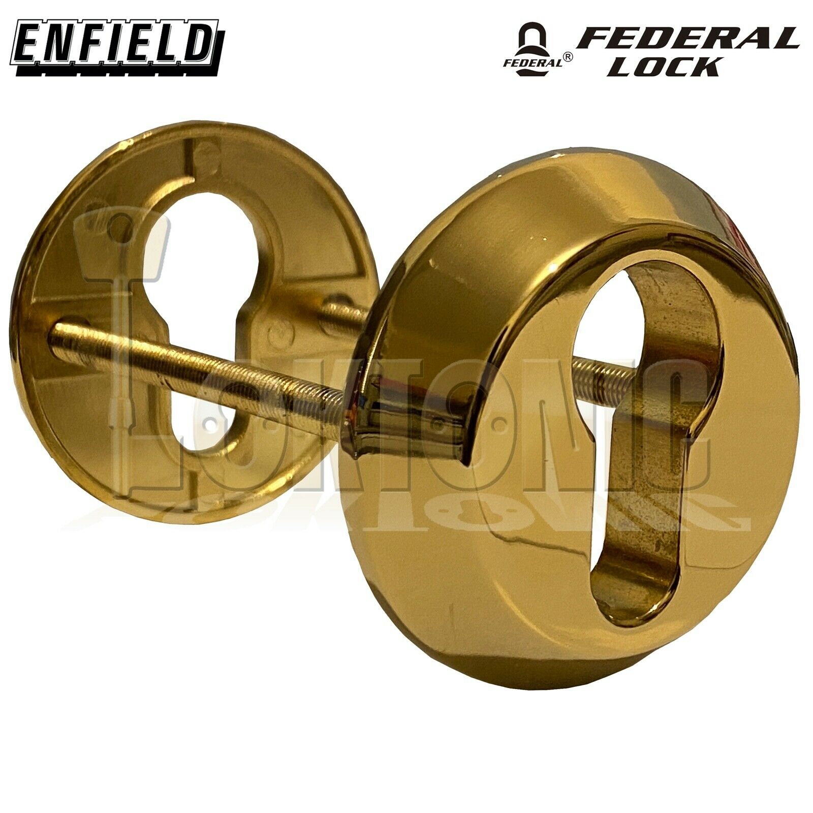 Federal Security Tough Die-Cast Steel Bolt Through Euro Escutcheons Polish Brass