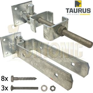 Galvanised 4pc Heavy Duty Adjustable Field Gate Hinge Set With Hook On Plates