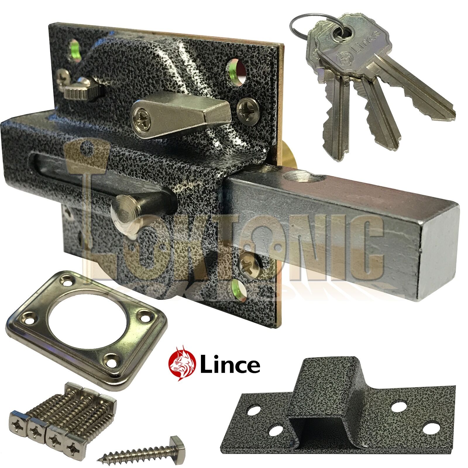 Lince Black Lock High Security Heavy Duty Garden Gate Shed Garage Sliding Bolt