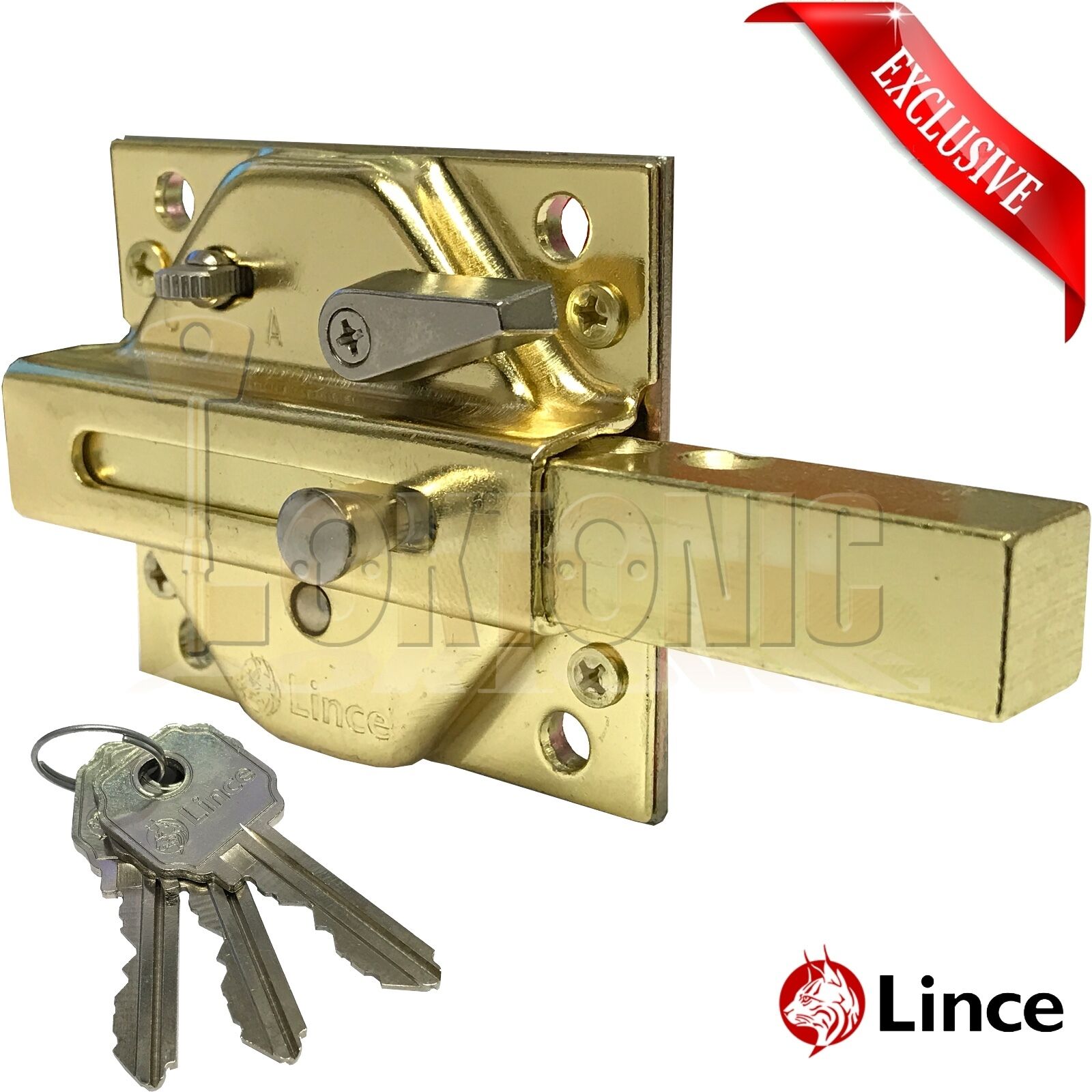 Lince Brass Lock High Security Heavy Duty Garden Gate Shed Rim Sliding Dead Bolt - Image 3