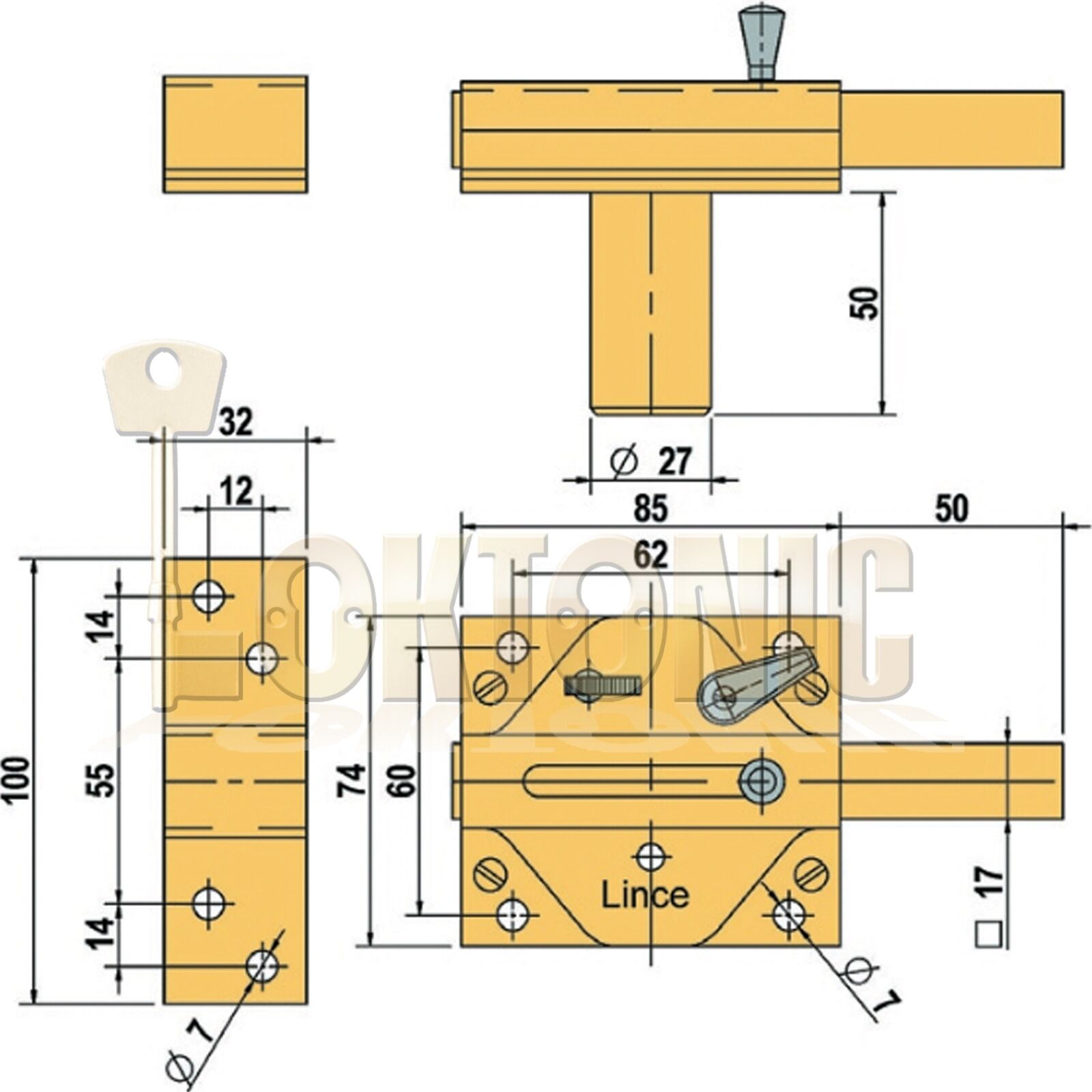 Lince Brass Lock High Security Heavy Duty Garden Gate Shed Rim Sliding Dead Bolt - Image 4