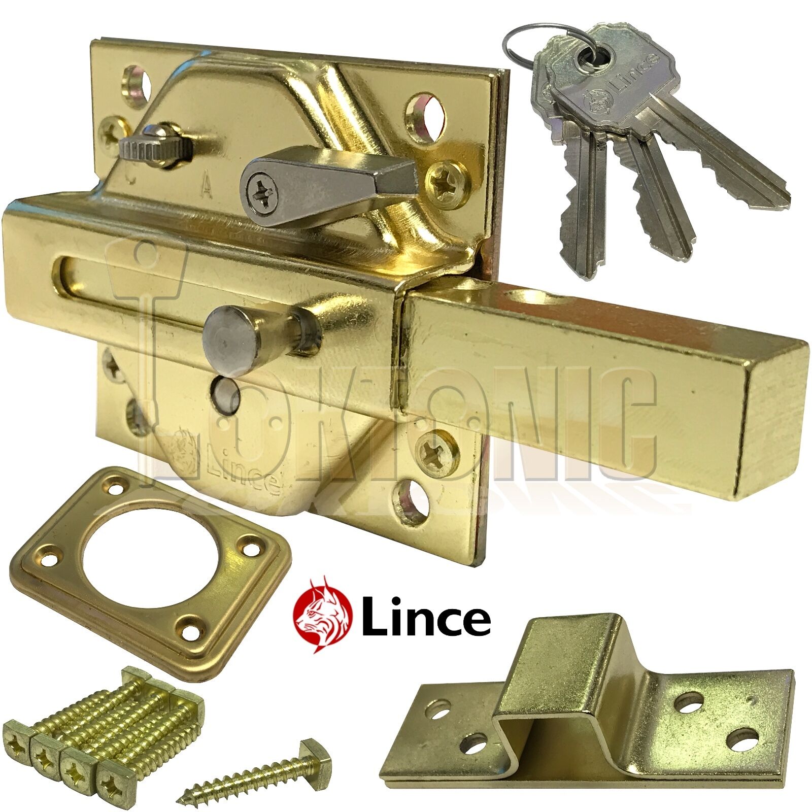 Lince Brass Lock High Security Heavy Duty Garden Gate Shed Rim Sliding Dead Bolt