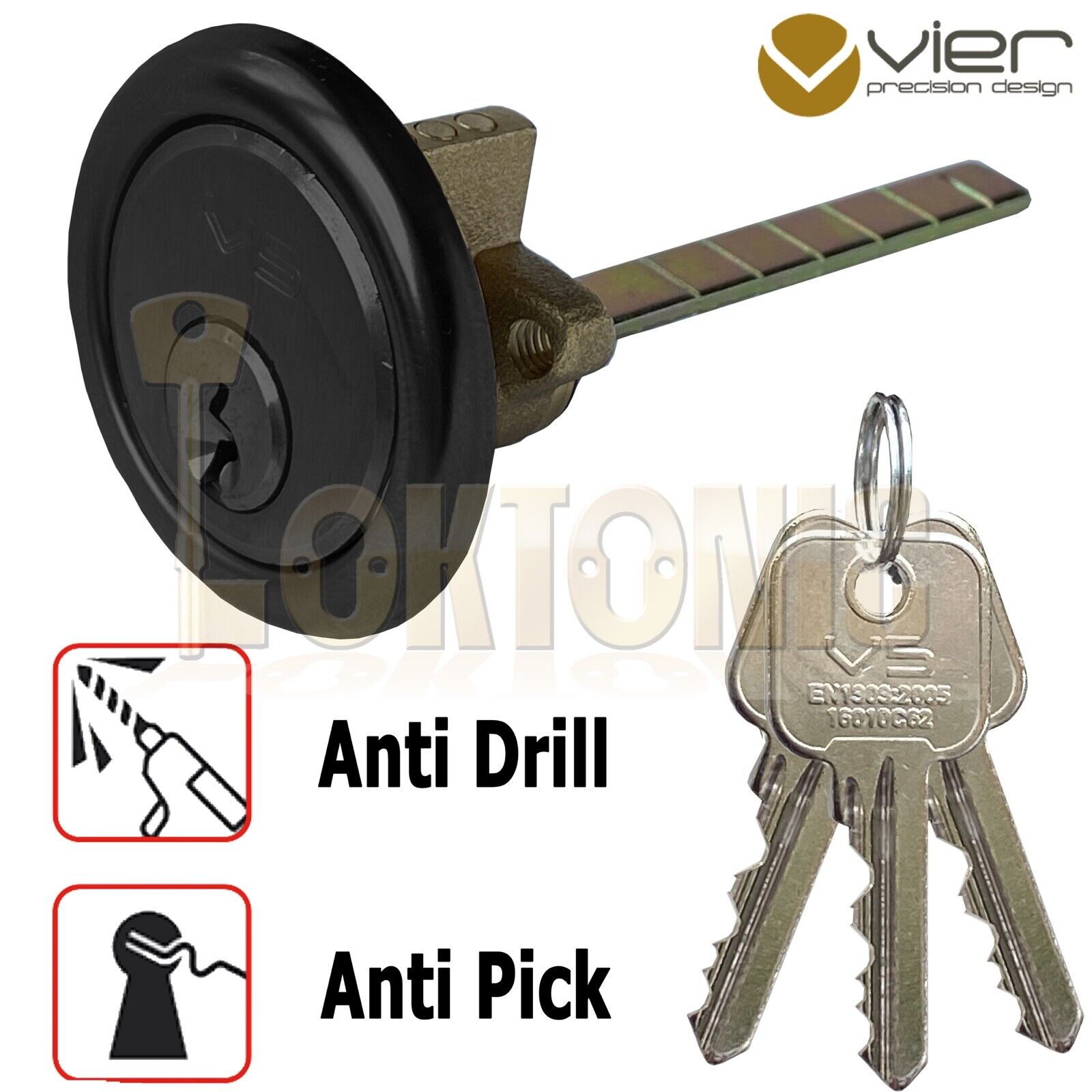 Rim Cylinder V5 Night Latch Door Lock Antique Black 3 Keys