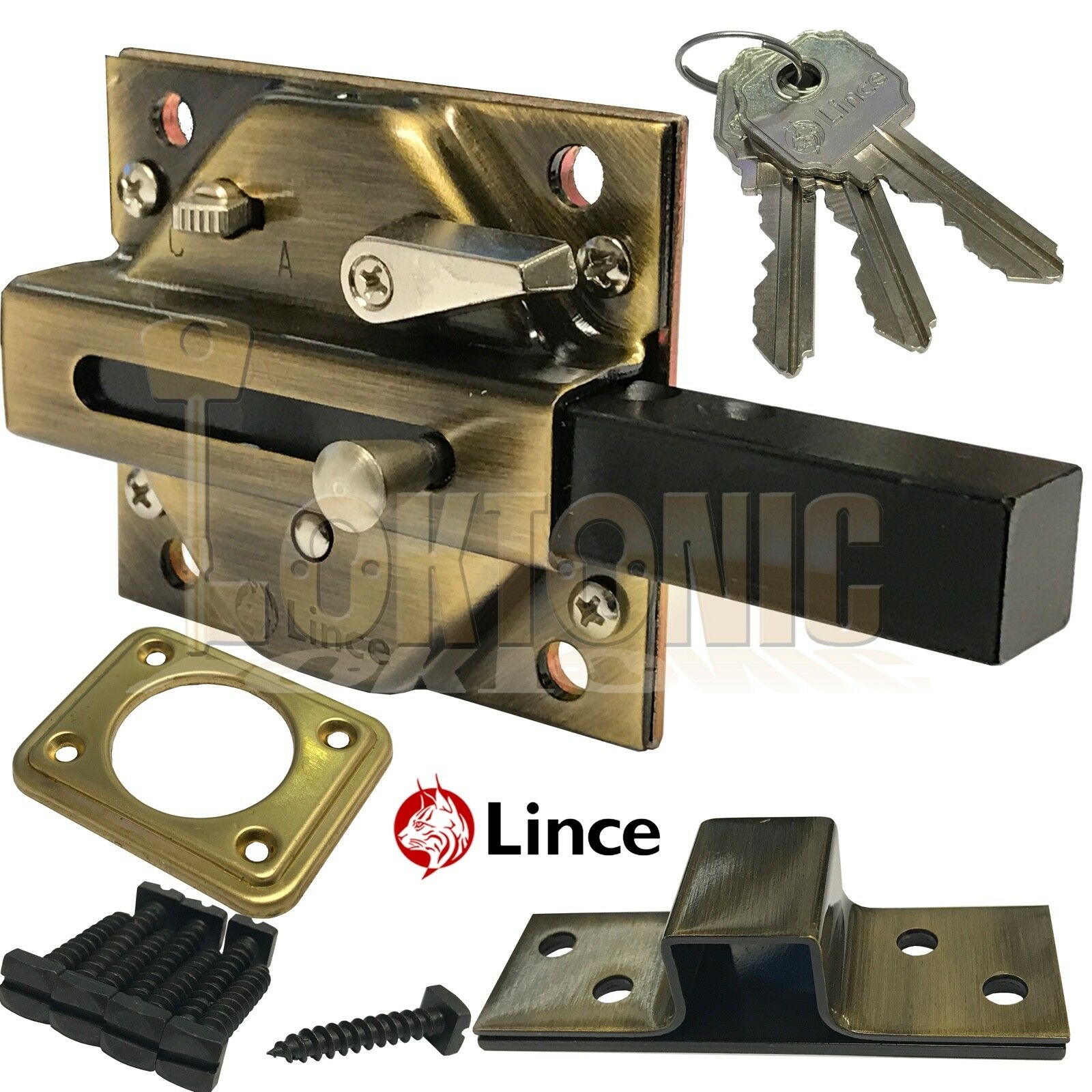 Lince Rim Lock Heavy Duty Gate Shed Sliding Bolt Suit 80mm Thick Doors - Image 7